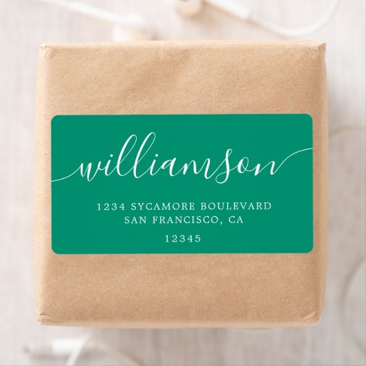 Emerald Green Modern Script Family Retouradres Etiket (Insitu)