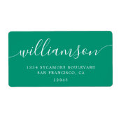 Emerald Green Modern Script Family Retouradres Etiket (Voorkant)