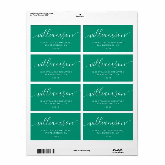 Emerald Green Modern Script Family Retouradres Etiket (Full Sheet)