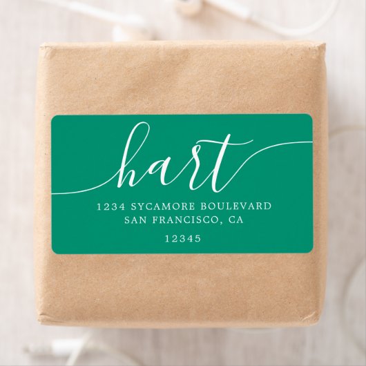 Emerald Green Modern Script Family Retouradres Etiket (Insitu)