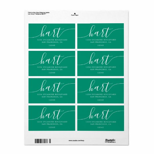 Emerald Green Modern Script Family Retouradres Etiket (Full Sheet)