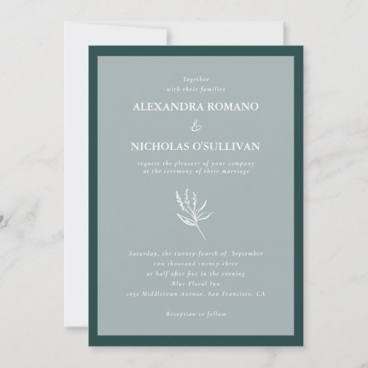 Emerald Green Modern Simple Wedding Kaart (Voorkant)