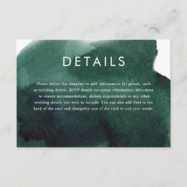 Emerald Green Modern Waterverf Trouwdetails Informatiekaartje