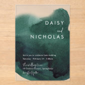 Emerald Green Modern Waterverf Wedding Acryl Uitnodigingen (Voorkant)