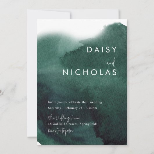 Emerald Green Modern Waterverf Wedding Kaart (Voorkant)