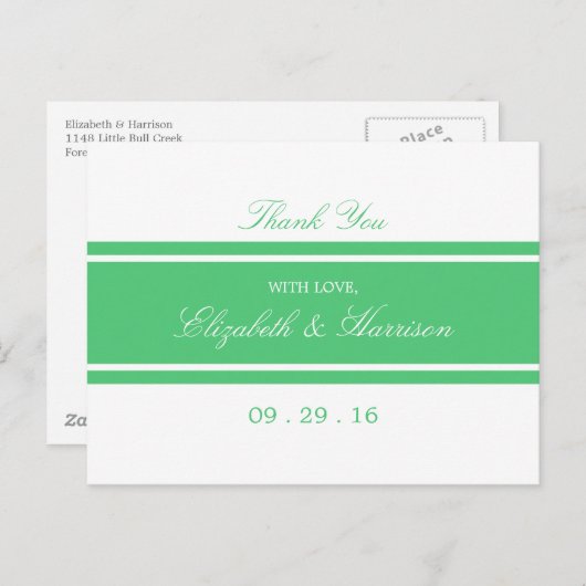 Emerald Green Modern Wedding Bedankt Briefkaart (Voorkant / Achterkant)