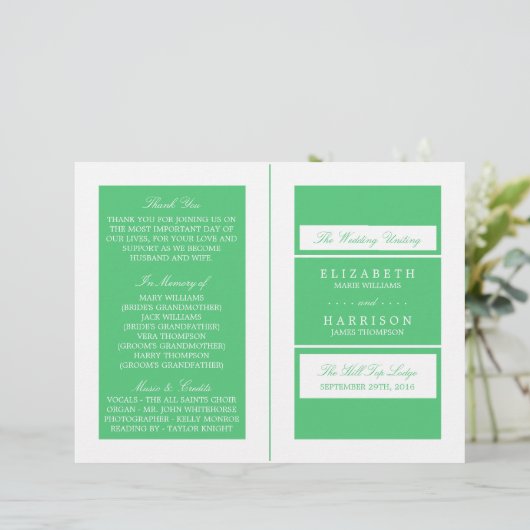 Emerald Green Modern Wedding Bi-voudig Programma (Staand voorkant)