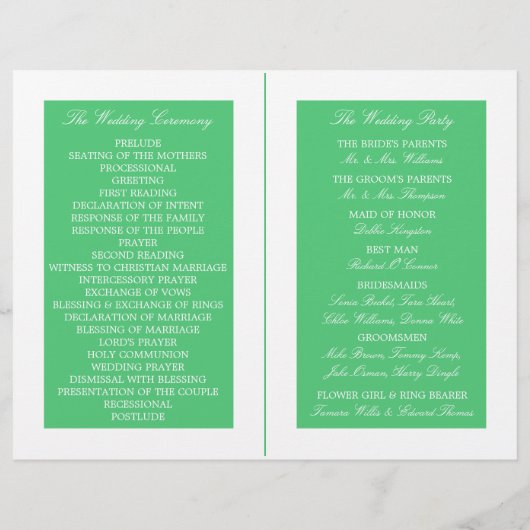 Emerald Green Modern Wedding Bi-voudig Programma (Achterkant)