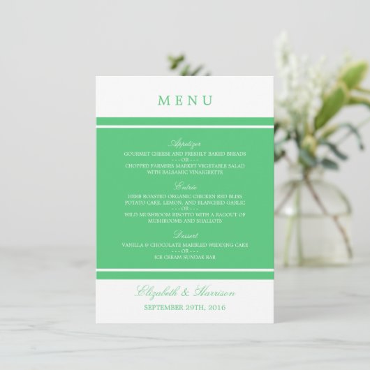 Emerald Green Modern Wedding Menu (Staand voorkant)