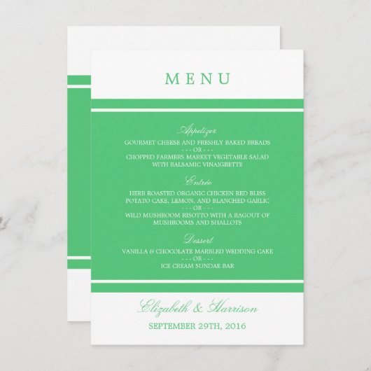 Emerald Green Modern Wedding Menu (Voorkant / Achterkant)