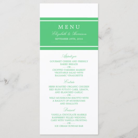 Emerald Green Modern Wedding Menu (Voorkant)