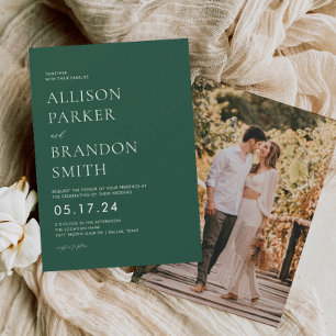 Emerald Green Modern Wedding Photo-uitnodigingen Kaart