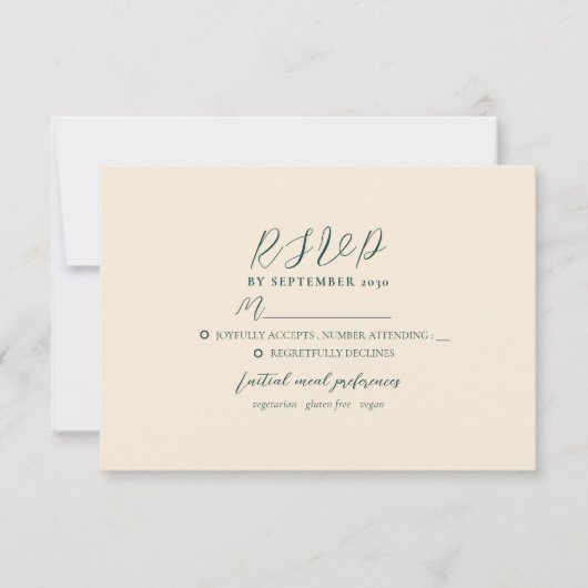 Emerald Green Modern Wedding RSVP Kaart (Voorkant)
