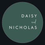 Emerald Green Modern Wedding Verloving Ronde Sticker<br><div class="desc">Emerald Green Modern Wedding Verloving Classic Round Sticker Zie overeenkomend collectie in niche en nestwinkel</div>