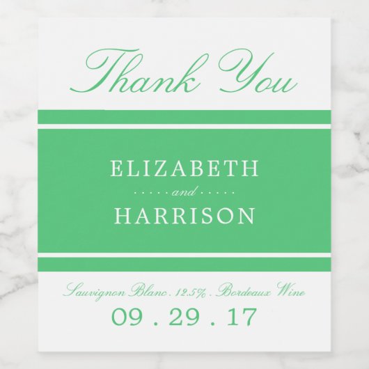 Emerald Green Modern Wedding Wijn Etiket (Enkel label)