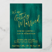 Emerald green moderne abstracte kunst schilderde b folie uitnodiging (Voorkant)