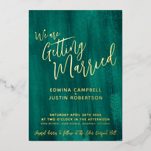 Emerald green moderne abstracte kunst schilderde b folie uitnodiging (Voorkant)