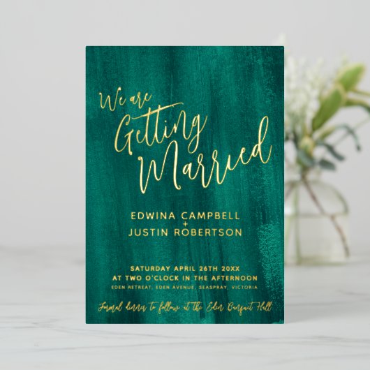 Emerald green moderne abstracte kunst schilderde b folie uitnodiging (Staand Voorkant)