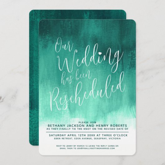 Emerald green moderne kunst herschikt huwelijk kaart (Voorkant / Achterkant)