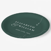 Emerald Green Moderne Minimalistische Monogram Tro Papieren Bordje (Gekanteld)