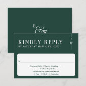 Emerald Green Moderne Minimalistische Monogram Tro RSVP Kaartje (Voorkant / Achterkant)