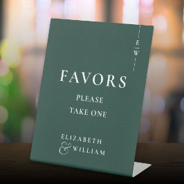 Emerald Green Moderne Monogram Favorieten Trouwen Reclamebord Met Voetstuk