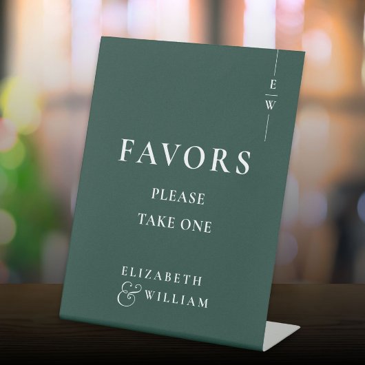 Emerald Green Moderne Monogram Favorieten Trouwen Reclamebord Met Voetstuk