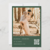 Emerald Green Moderne QR Code Crest Foto Huwelijk Kaart (Achterkant)