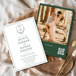 Emerald Green Moderne QR Code Crest Foto Huwelijk Kaart