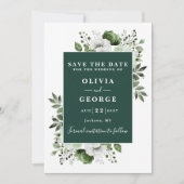 Emerald Green Moderne Waterverf Bloemenbruiloft Save The Date (Voorkant)