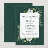 Emerald Green Moderne Waterverf Bloemenbruiloft Save The Date (Voorkant / Achterkant)