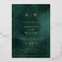 Emerald Green Monogram & Border Elegant Wedding