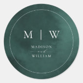 Emerald Green Monogram & Border Elegant Wedding Ronde Sticker (Voorkant)