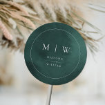 Emerald Green Monogram & Border Elegant Wedding Ronde Sticker<br><div class="desc">Smaragd Groen Monogram & Grens Elegant Bruiloft Classic Ronde Sticker</div>