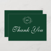 Emerald Green Monogram Crest Bedankt Card (Voorkant / Achterkant)