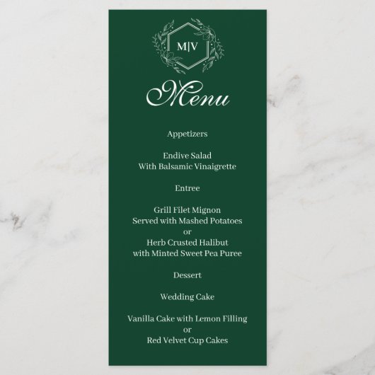 Emerald Green Monogram Crest Menu (Voorkant)