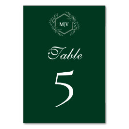 Emerald Green Monogram Crest Tabel Nummer Kaart