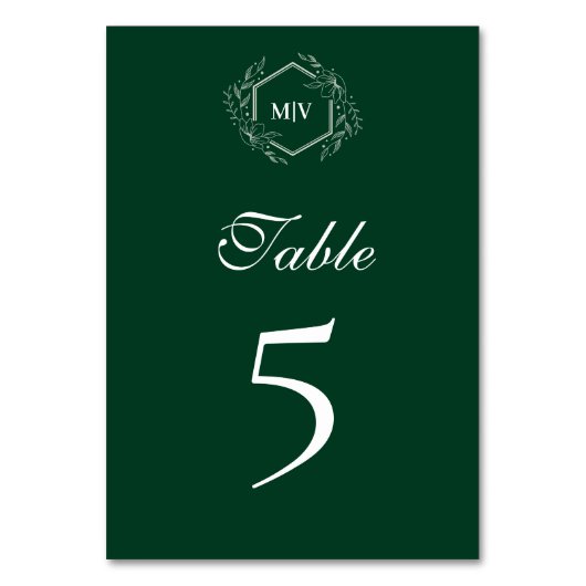 Emerald Green Monogram Crest Tabel Nummer Kaart (Voorkant)