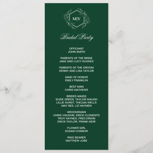 Emerald Green Monogram dubbele zijprogrammakaart Programmakaart (Achterkant)