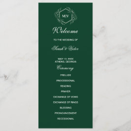 Emerald Green Monogram dubbele zijprogrammakaart Programmakaart