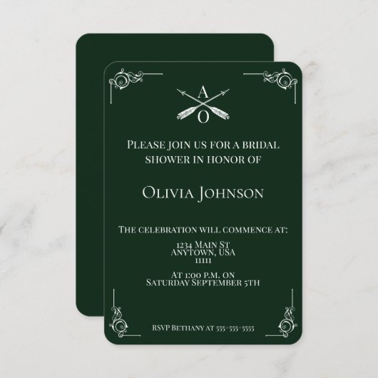 Emerald Green Monogram en pijlen Vrijgezellenfeest Kaart (Voorkant / Achterkant)