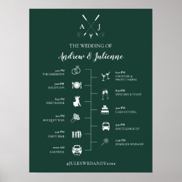 Emerald Green Monogram Golf Weddenschap Tijdschema Poster