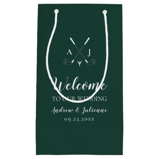 Emerald Green Monogram Golf Wedding Welcome Bag Klein Cadeauzakje (Voorkant)