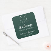 Emerald Green Monogram Golf Wedding Welcome Bag Vierkante Sticker (Envelop)