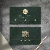 Emerald Green Monogram Modern Scannable Qr Code Visitekaartje