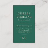 Emerald Green Monogram Moderne Elegante Minimalist Visitekaartje (Achterkant)