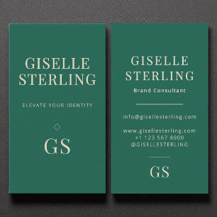 Emerald Green Monogram Moderne Elegante Minimalist Visitekaartje