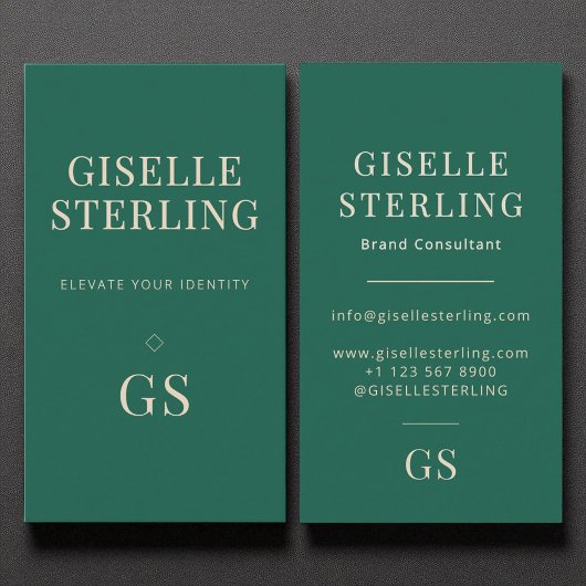 Emerald Green Monogram Moderne Elegante Minimalist Visitekaartje