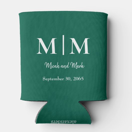 Emerald Green Monogram & Names Wedding Koelbox Blikjeskoeler (Achterkant)