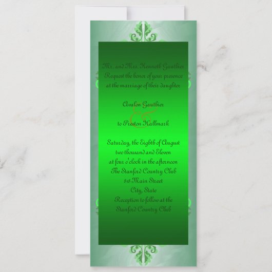Emerald Green Monogram Ribbon Wedding Uitnodiging (Achterkant)